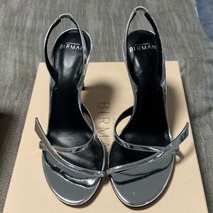 Alexandre Birman Metallic Silver Strappy Slingback Heels
